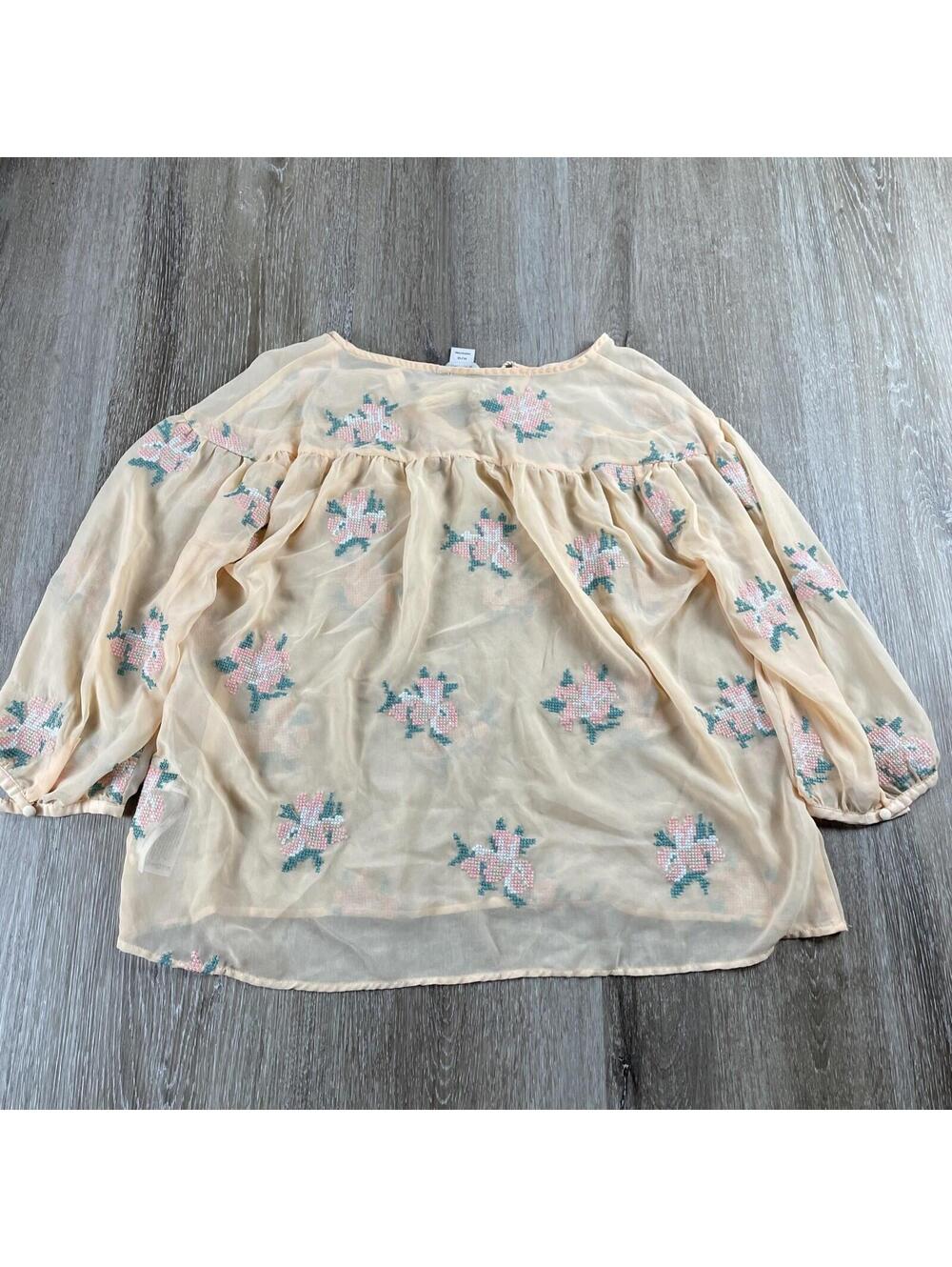 Ariat Women's Roxanne Embroidered Blouse S Boho Floral Sheer Tassel Top - Picture 14 of 16